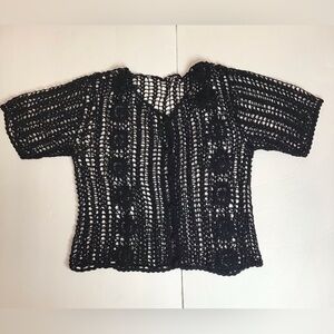 Vintage 90’s Black Crochet Women V-Neck Button Down Top